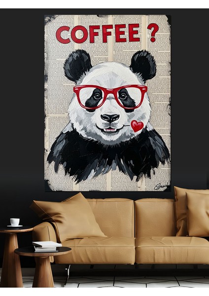 Panda Kahve Içme Resmi Dekoratif Kanvas - Mdf Ahşap Tablo fiyatları