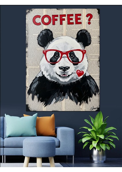 Panda Kahve Içme Resmi Dekoratif Kanvas - Mdf Ahşap Tablo modelleri
