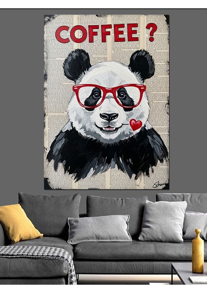 Panda Kahve Içme Resmi Dekoratif Kanvas - Mdf Ahşap Tablo indirimleri