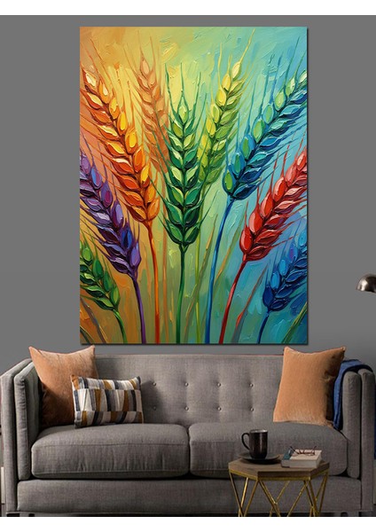 Renkli Buğday Tarlası Manzarası Dekoratif Kanvas - Mdf Ahşap Tablo