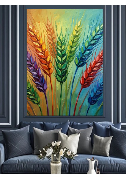Renkli Buğday Tarlası Manzarası Dekoratif Kanvas - Mdf Ahşap Tablo modelleri