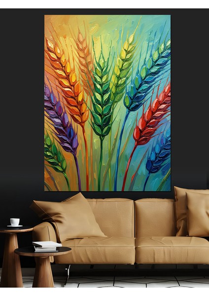 Renkli Buğday Tarlası Manzarası Dekoratif Kanvas - Mdf Ahşap Tablo fırsatları
