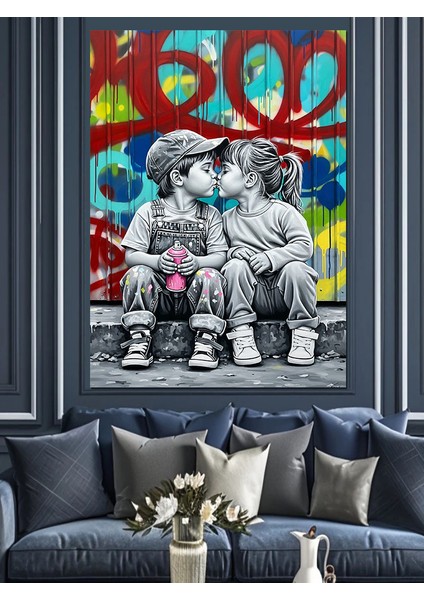 Ilk Aşk ve Duvar Grafiti Dekoratif Kanvas - Mdf Ahşap Tablo fiyatları