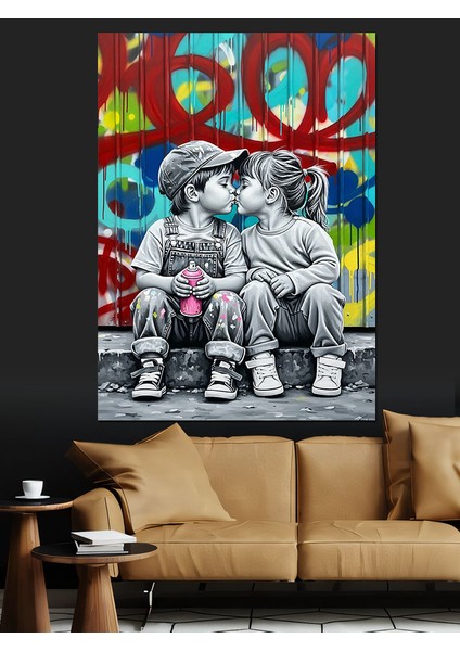 Ilk Aşk ve Duvar Grafiti Dekoratif Kanvas - Mdf Ahşap Tablo modelleri