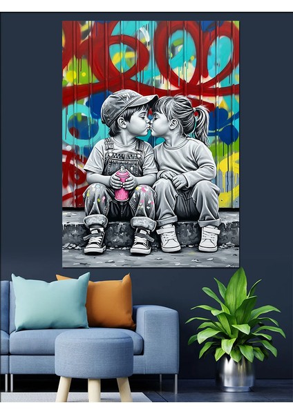 Ilk Aşk ve Duvar Grafiti Dekoratif Kanvas - Mdf Ahşap Tablo fırsatları
