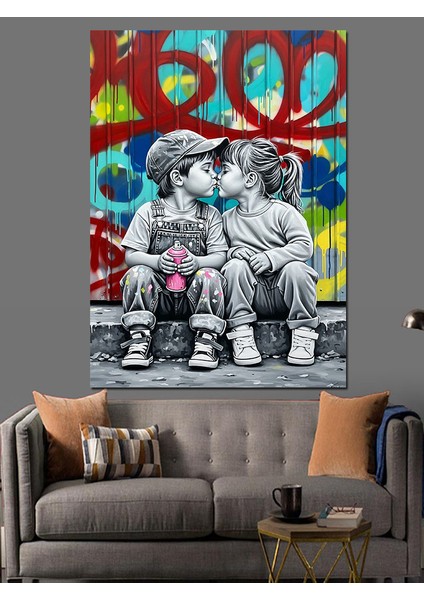 Ilk Aşk ve Duvar Grafiti Dekoratif Kanvas - Mdf Ahşap Tablo indirimleri