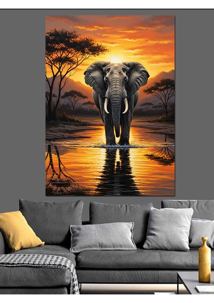 Güneş Batarken Fil Silüeti Dekoratif Kanvas - Mdf Ahşap Tablo modelleri