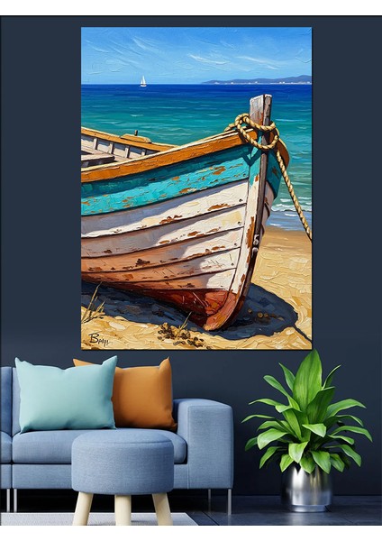 Kıyıya Vurmuş Balıkçı Teknesi Dekoratif Kanvas - Mdf Ahşap Tablo fiyatları