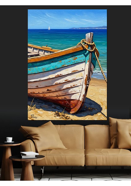 Kıyıya Vurmuş Balıkçı Teknesi Dekoratif Kanvas - Mdf Ahşap Tablo modelleri