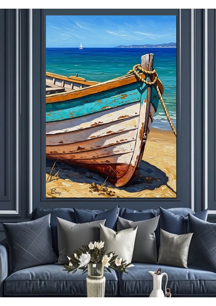 Kıyıya Vurmuş Balıkçı Teknesi Dekoratif Kanvas - Mdf Ahşap Tablo fırsatları