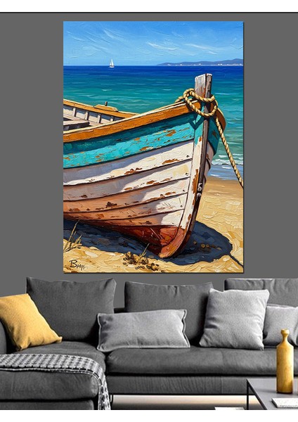 Kıyıya Vurmuş Balıkçı Teknesi Dekoratif Kanvas - Mdf Ahşap Tablo indirimleri