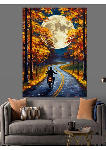 Dolunay Altında Motorsikletli Adam Dekoratif Kanvas - Mdf Ahşap Tablo modelleri