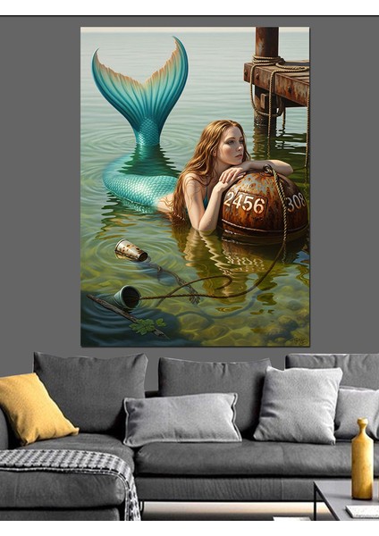 Deniz Kızı Kuyruğu Deniz Resmi Dekoratif Kanvas - Mdf Ahşap Tablo