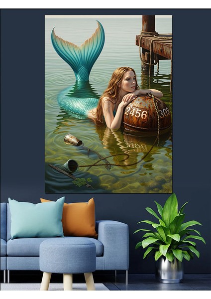 Deniz Kızı Kuyruğu Deniz Resmi Dekoratif Kanvas - Mdf Ahşap Tablo fırsatları