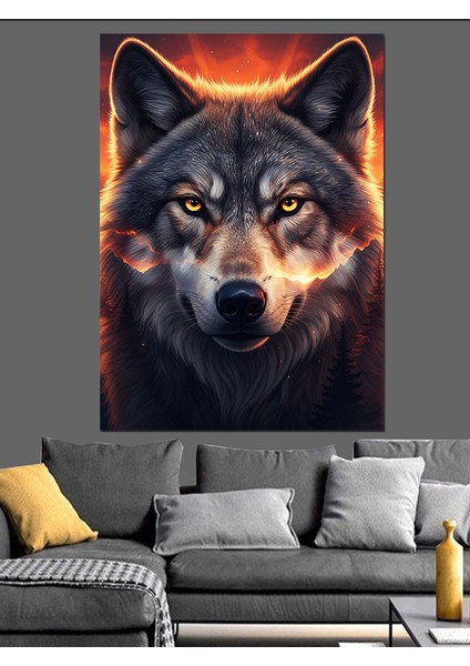 Karanlık Ormanda Uluyan Kurt Dekoratif Kanvas - Mdf Ahşap Tablo