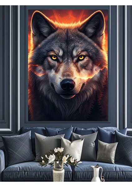 Karanlık Ormanda Uluyan Kurt Dekoratif Kanvas - Mdf Ahşap Tablo fiyatları