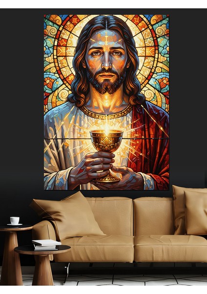 Kutsal Isa Mesih Vitray Gibi Dekoratif Kanvas - Mdf Ahşap Tablo
