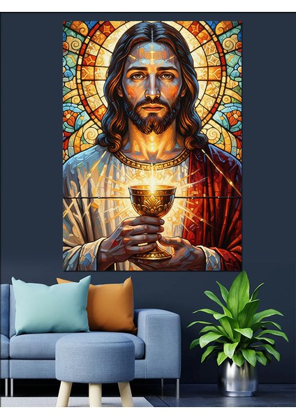 Kutsal Isa Mesih Vitray Gibi Dekoratif Kanvas - Mdf Ahşap Tablo fiyatları
