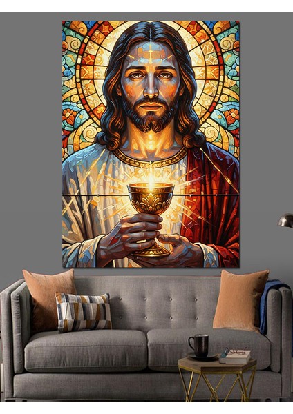 Kutsal Isa Mesih Vitray Gibi Dekoratif Kanvas - Mdf Ahşap Tablo modelleri