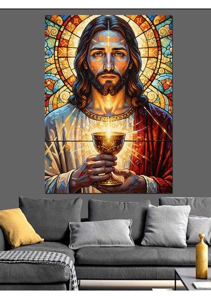 Kutsal Isa Mesih Vitray Gibi Dekoratif Kanvas - Mdf Ahşap Tablo fırsatları