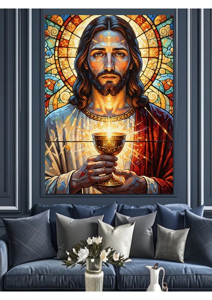 Kutsal Isa Mesih Vitray Gibi Dekoratif Kanvas - Mdf Ahşap Tablo indirimleri