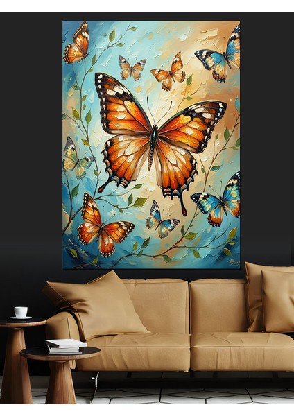 Uçan Turuncu Kelebek Sanatı Dekoratif Kanvas - Mdf Ahşap Tablo fiyatları