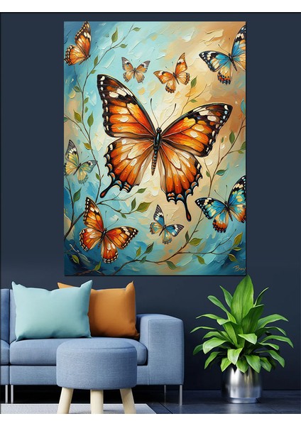 Uçan Turuncu Kelebek Sanatı Dekoratif Kanvas - Mdf Ahşap Tablo modelleri