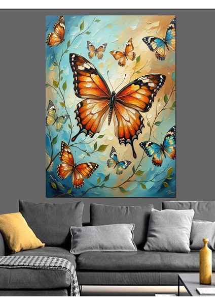 Uçan Turuncu Kelebek Sanatı Dekoratif Kanvas - Mdf Ahşap Tablo indirimleri