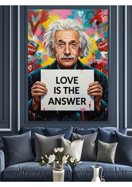 Einstein Sevgi Cevaptır Afiş Dekoratif Kanvas - Mdf Ahşap Tablo