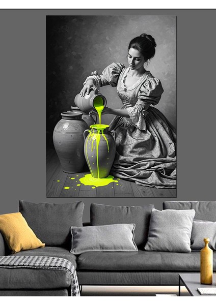 Siyah Beyaz Kadın ve Vazolar Dekoratif Kanvas - Mdf Ahşap Tablo indirimleri