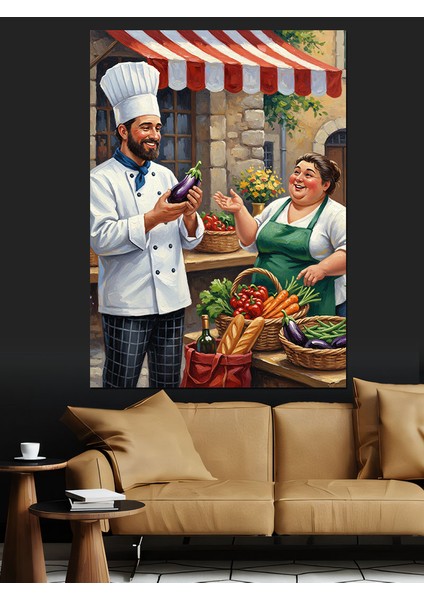 Aşçı Taze Sebze Yemek Dekoratif Kanvas - Mdf Ahşap Tablo