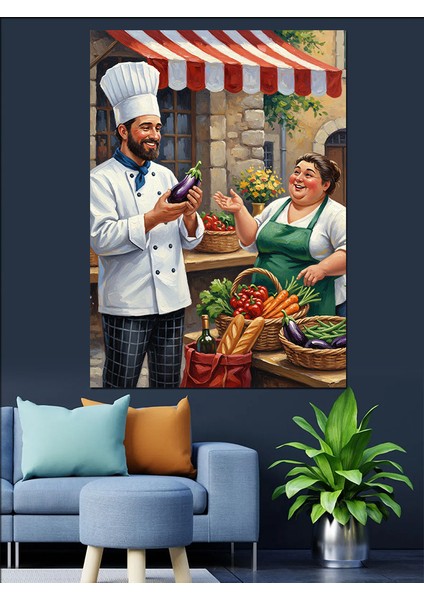 Aşçı Taze Sebze Yemek Dekoratif Kanvas - Mdf Ahşap Tablo fiyatları