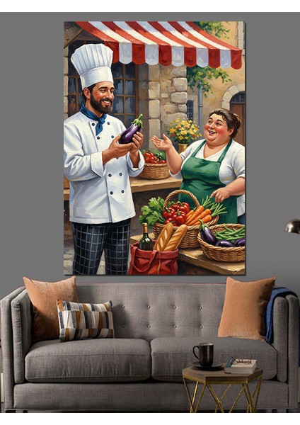 Aşçı Taze Sebze Yemek Dekoratif Kanvas - Mdf Ahşap Tablo modelleri