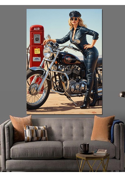 Motor Süren Klasik Kadın Dekoratif Kanvas - Mdf Ahşap Tablo