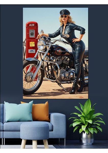 Motor Süren Klasik Kadın Dekoratif Kanvas - Mdf Ahşap Tablo fiyatları