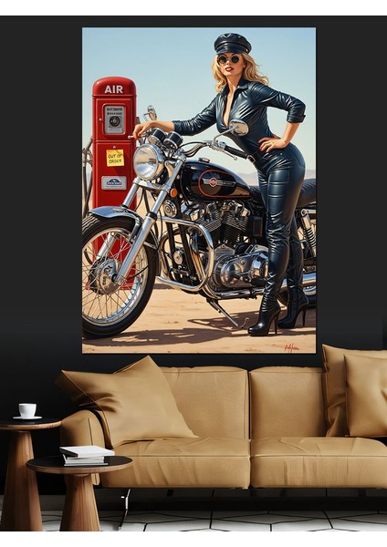 Motor Süren Klasik Kadın Dekoratif Kanvas - Mdf Ahşap Tablo modelleri