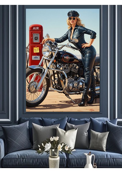 Motor Süren Klasik Kadın Dekoratif Kanvas - Mdf Ahşap Tablo fırsatları