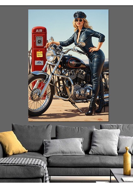 Motor Süren Klasik Kadın Dekoratif Kanvas - Mdf Ahşap Tablo indirimleri