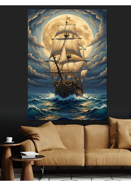 Dolunayda Yelkenli Gemi Dekoratif Kanvas - Mdf Ahşap Tablo fiyatları
