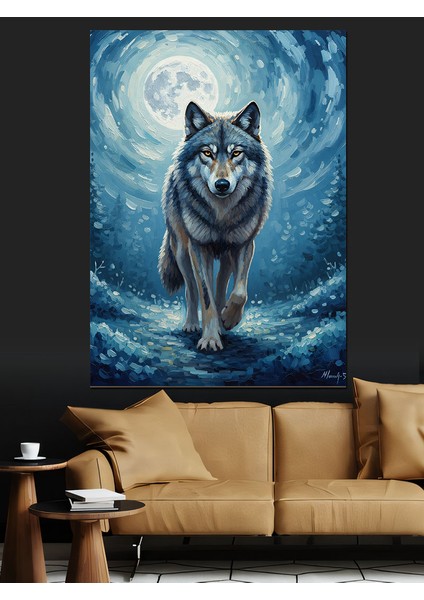 Mavi Gözlü Yalnız Kurt Dekoratif Kanvas - Mdf Ahşap Tablo fiyatları