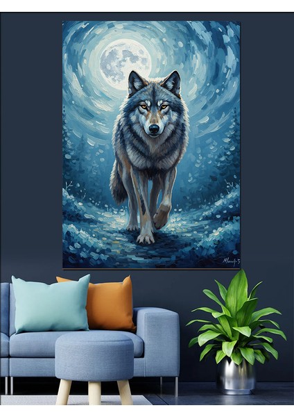 Mavi Gözlü Yalnız Kurt Dekoratif Kanvas - Mdf Ahşap Tablo modelleri