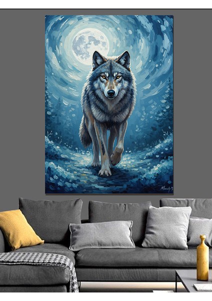 Mavi Gözlü Yalnız Kurt Dekoratif Kanvas - Mdf Ahşap Tablo indirimleri