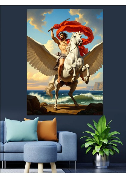 Kanatlı At Üzerinde Savaşçı Dekoratif Kanvas - Mdf Ahşap Tablo fiyatları