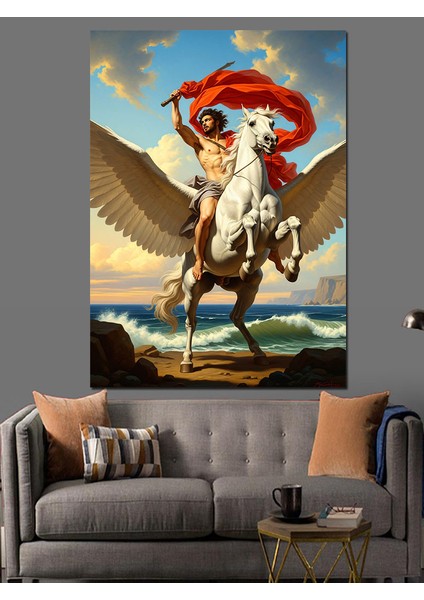 Kanatlı At Üzerinde Savaşçı Dekoratif Kanvas - Mdf Ahşap Tablo modelleri
