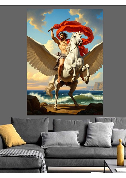 Kanatlı At Üzerinde Savaşçı Dekoratif Kanvas - Mdf Ahşap Tablo fırsatları