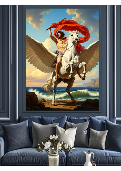 Kanatlı At Üzerinde Savaşçı Dekoratif Kanvas - Mdf Ahşap Tablo indirimleri