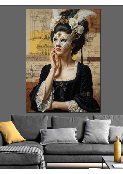 Maskeli Esmer Fıransız Kadın Dekoratif Kanvas - Mdf Ahşap Tablo