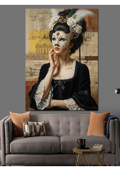 Maskeli Esmer Fıransız Kadın Dekoratif Kanvas - Mdf Ahşap Tablo fiyatları