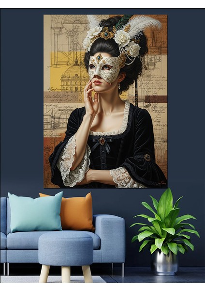 Maskeli Esmer Fıransız Kadın Dekoratif Kanvas - Mdf Ahşap Tablo modelleri