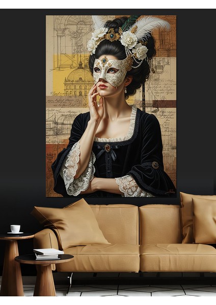 Maskeli Esmer Fıransız Kadın Dekoratif Kanvas - Mdf Ahşap Tablo fırsatları